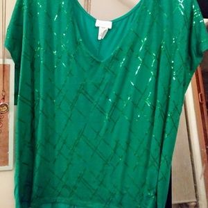 Green Sequin Blouse Top